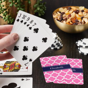 Jeu De Cartes Rose Chaud 2 Blanc Marocain #5 Bleu Marine Monogra