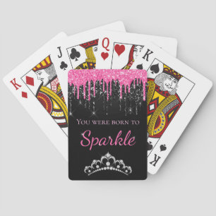 Jeu De Cartes Rose Chaud Paillettes Faux qui Dégoulinent Née pou