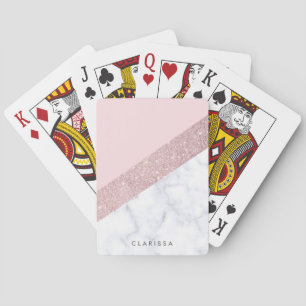 Jeu De Cartes rose de marbre blanc de parties scintillantes