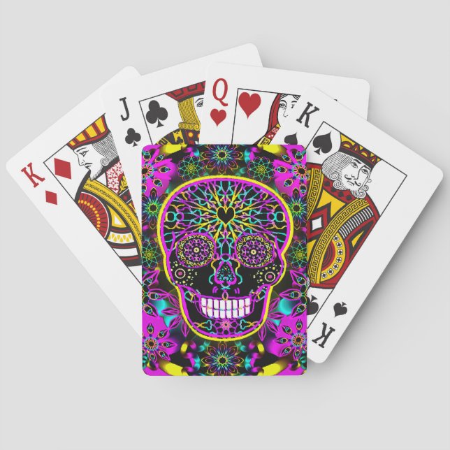 Jeu De Cartes Rose de néon de crâne de sucre (dos)