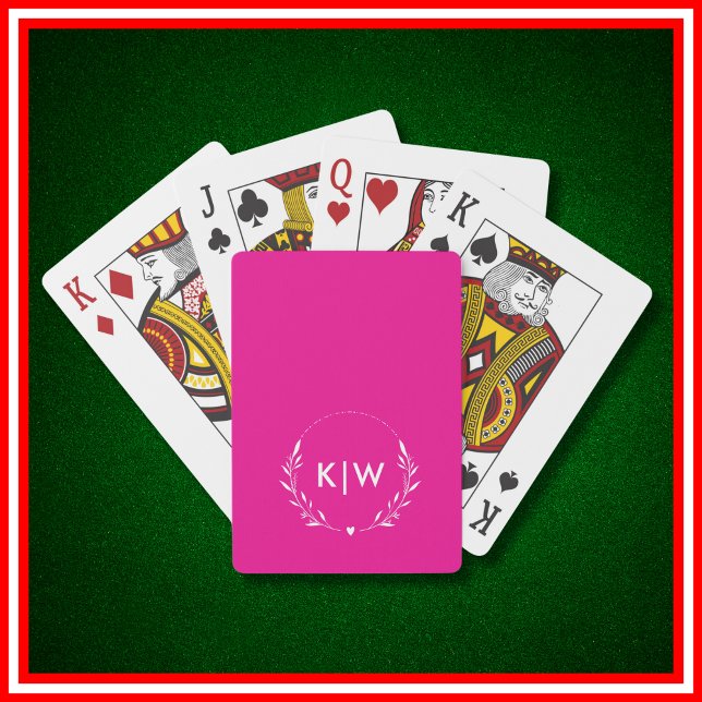 Jeu De Cartes Rose et blanc | Monogramme des initiales modernes (Créateur téléchargé)