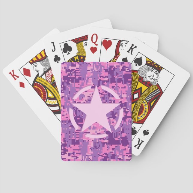 Jeu De Cartes Rose étoilé déco sur camouflage numérique (dos)