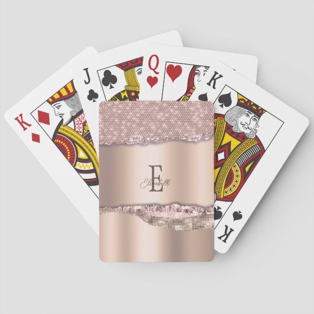 Jeu De Cartes Rose Gold Diamants Pailletés Monogramme Tendance (dos)