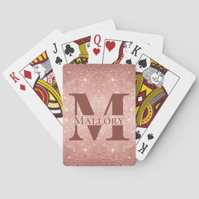 Jeu De Cartes Rose Gold Parties scintillant + Monogramme Mauve N (dos)