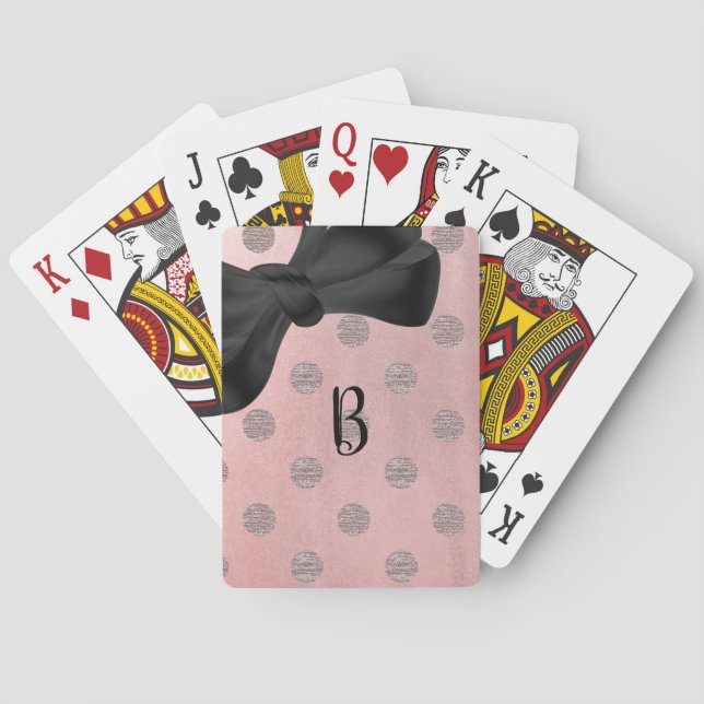 Jeu De Cartes Rose Gold Rose brillant Pois & Bow Moderne (dos)