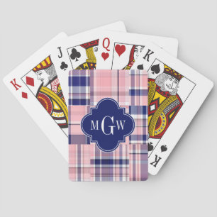 Jeu De Cartes Rose, Marine Blue Preppwork Patchwork Madras Monog