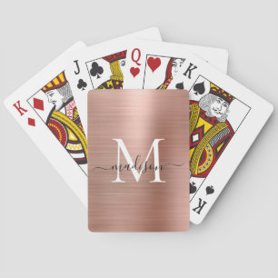 Jeu De Cartes Rose métallique Monogramme Gold Nom de script élég