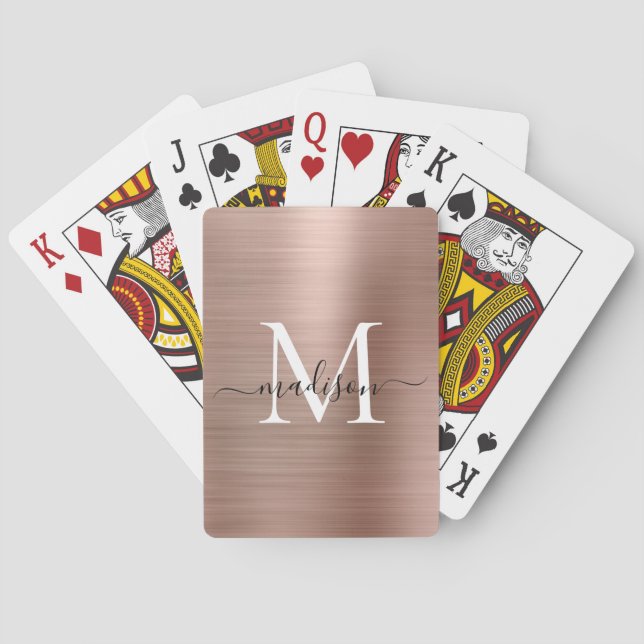 Jeu De Cartes Rose métallique Monogramme or élégant Nom du scrip (dos)