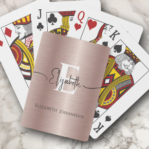 Jeu De Cartes Rose moderne or brossé métal Script Monogramme