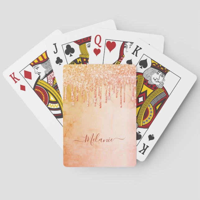 Jeu De Cartes Rose or rose parties scintillant nom gouttes (dos)