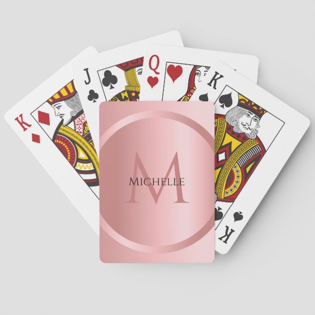 Jeu De Cartes Rose personnalisé Monogramme or Élégant Modèle (dos)