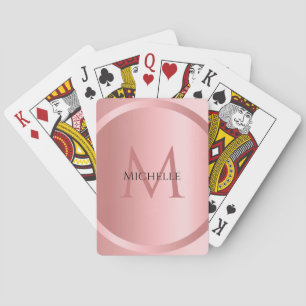 Jeu De Cartes Rose personnalisé Monogramme or Modèle élégant