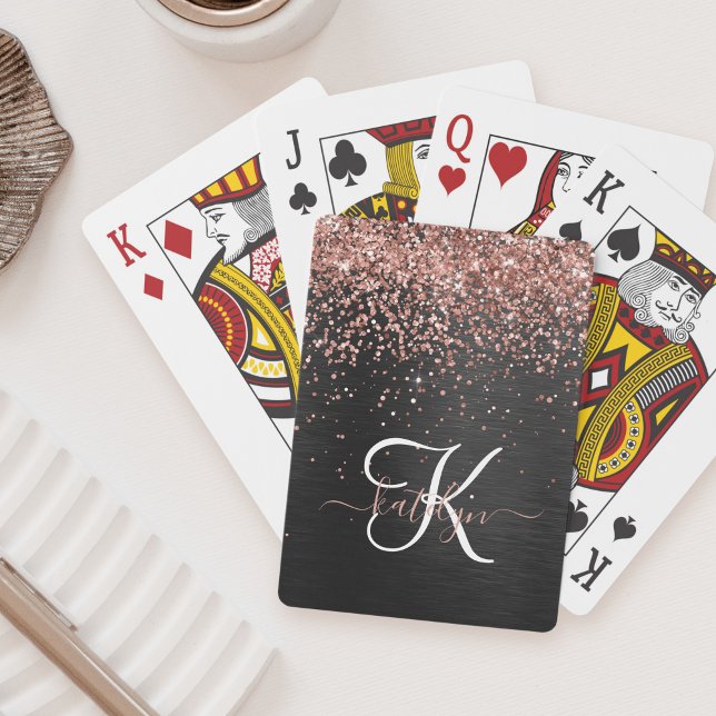 Jeu De Cartes Rose personnalisé Parties scintillant or noir Étin (Créateur téléchargé)