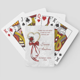 Jeu De Cartes Rose romantique, Coeur d'or et Ruban Rouge