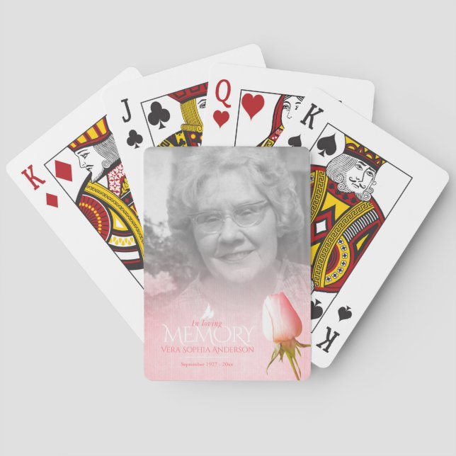 Jeu De Cartes Rose rose photo souvenir personnalisés nom dates (dos)