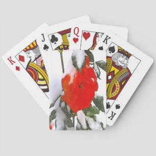 Jeu De Cartes Rose rouge en neige