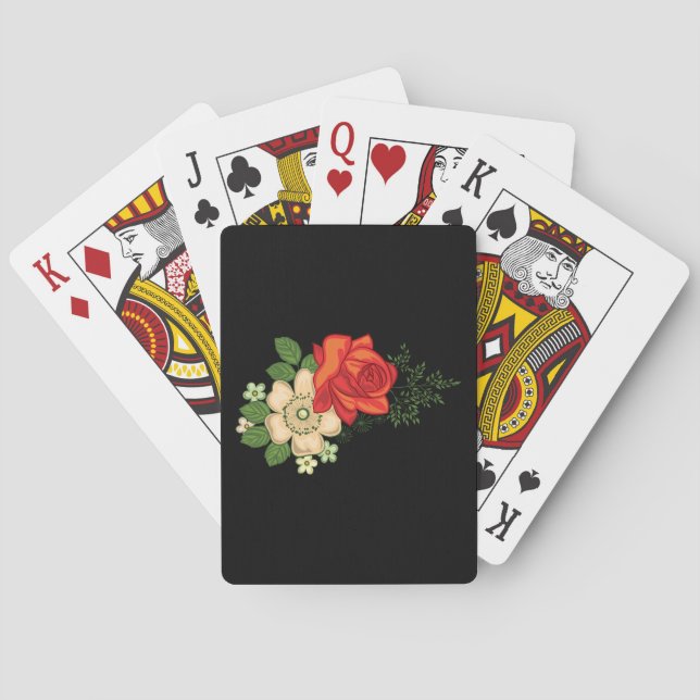 Jeu De Cartes Rose rouge et marguerites Arrière - plan noir (dos)