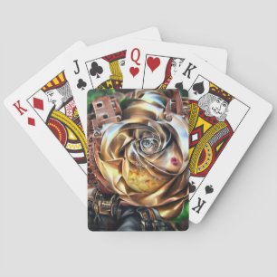 Jeu De Cartes Rose Steampunk avec visage surréaliste - Flor méca