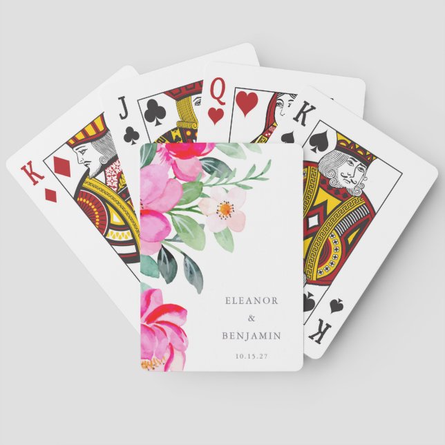 Jeu De Cartes Rose Vert Floral Personnalisé Mariage Faveur (dos)