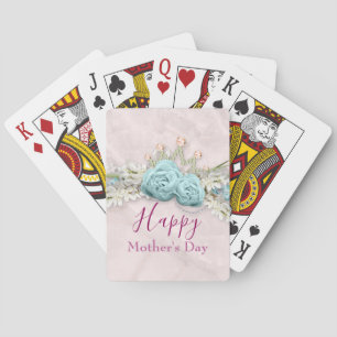 Jeu De Cartes Roses bleus et bouquet floral de la Couronne Fête