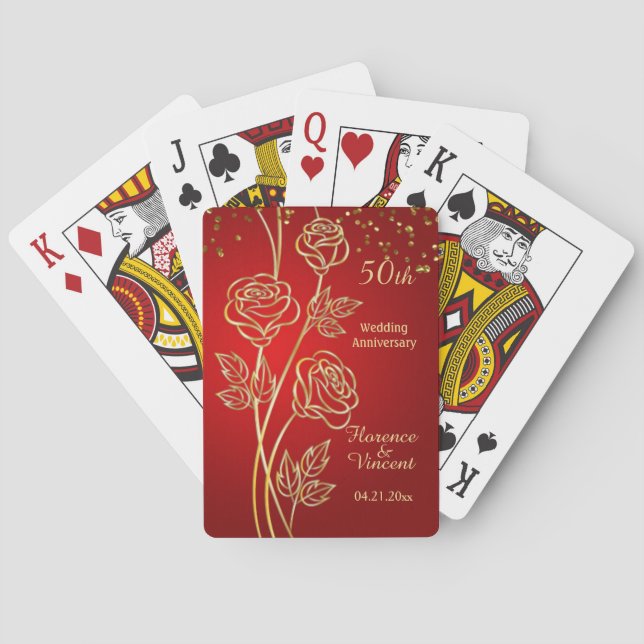 Jeu De Cartes Roses d'or, confetti sur le 50ème anniversaire rou (dos)