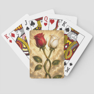 Jeu De Cartes Roses rouges et blanches entrelacées.