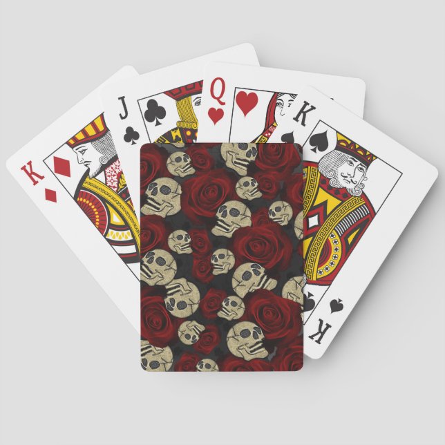 Jeu De Cartes Roses rouges et crânes gris noir floral gothique (dos)