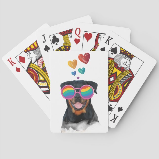 Jeu De Cartes Rottweiler Chien avec Coeurs Saint-Valentin (dos)