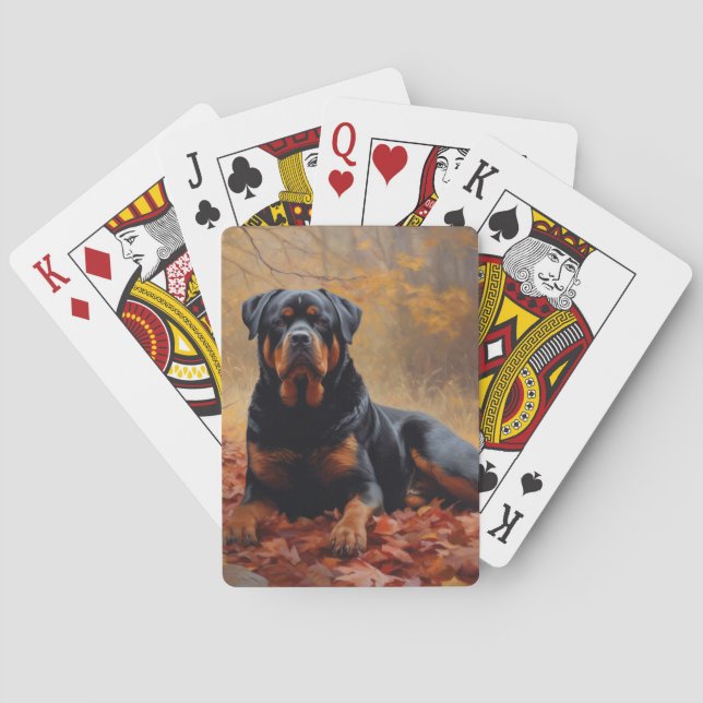 Jeu De Cartes Rottweiler dans les feuilles d'automne automne aut (dos)