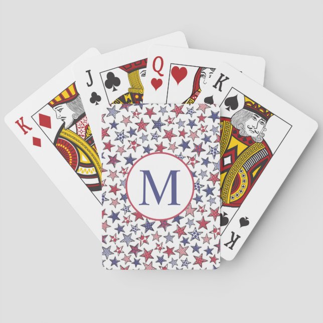 Jeu De Cartes Rouge Blanc Bleu Étoiles Amérique Patriotique Mono (dos)