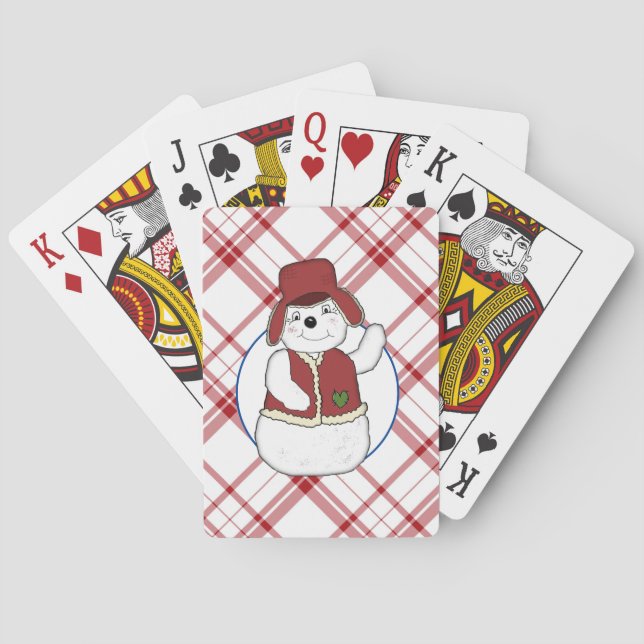 Jeu De Cartes Rouge & Blanc Plaid Avec Snowman Jouer Des Cartes (dos)