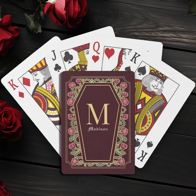 Jeu De Cartes Rouge Gothique Thorn Rose Coffin Monogramme Cartes (Créateur téléchargé)