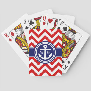 Jeu De Cartes Rouge Navy Bleu Blanc LG Chevron Ancre Monogramme