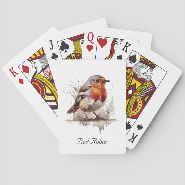 Jeu De Cartes Rouge rouge de l'oiseau mignon en aquarelle (dos)