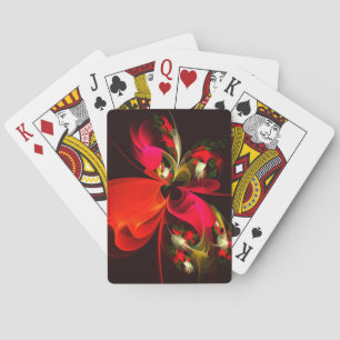 Jeu De Cartes Rouge Vert Floral Moderne Art Abstrait Motif #02