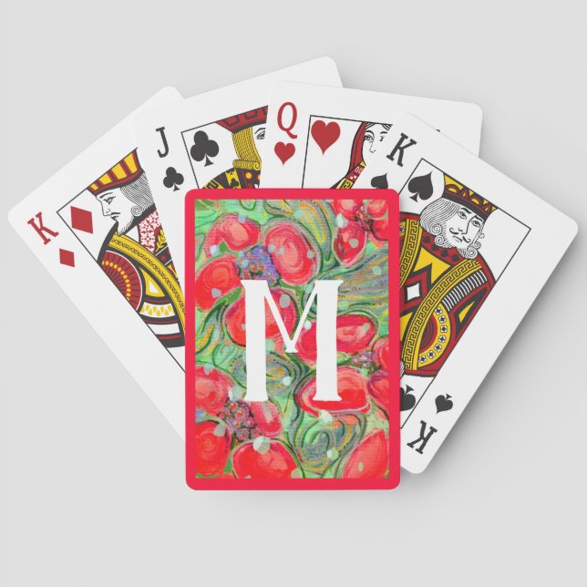 Jeu De Cartes Rouge Vert Imaginaire Fleurs Monogrammes Art (dos)