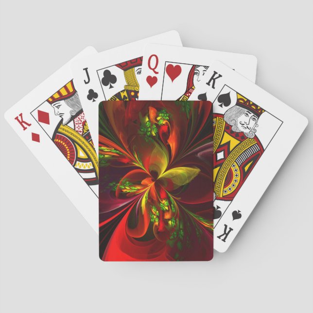 Jeu De Cartes Rouge vert moderne Floral Abstrait Art Motif #05 (dos)