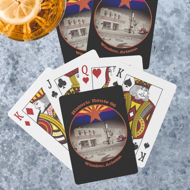 Jeu De Cartes Route historique 66 Destination Winslow Arizona (Winslow, Arizona along Route 66 vintage style playing card backs)