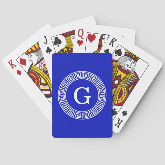 Jeu De Cartes Royal Blue Wt Grèce clé cadre de ligne initiale Mo (dos)