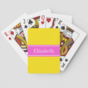 Jeu De Cartes Ruban rose chaud jaune uni Nom Monogramme