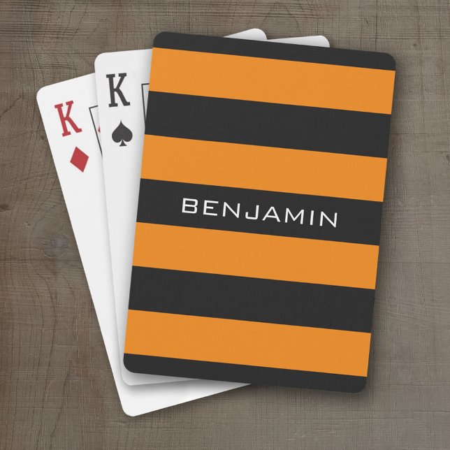 Jeu De Cartes Rugby orange et noir avec nom personnalisé (Personalized Playing Cards)