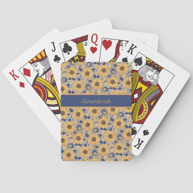 Jeu De Cartes Russe Navy Blue Golden Yellow Sunflower Nom (dos)