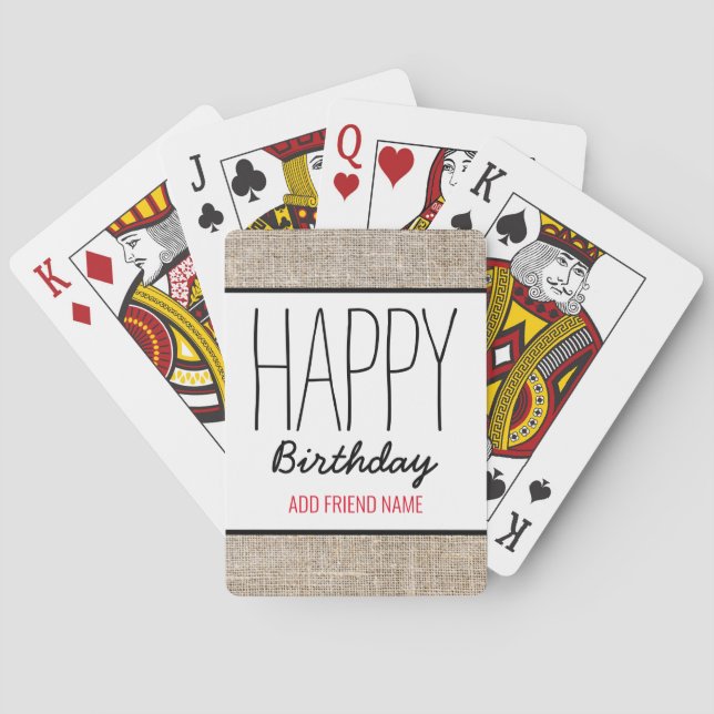 Jeu De Cartes Rustic Burlap Joyeux Anniversaire Personnalisé (dos)