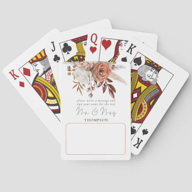 Jeu De Cartes Rustic Terracotta Florals Mariage Livre d'invité (dos)