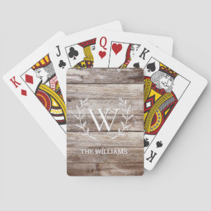 Jeu De Cartes Rustic Wood Laurel Carte de jeu Monogramme personn
