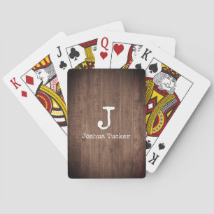 Jeu De Cartes Rustique Patiné foncé bois Brown Nom personnalisé
