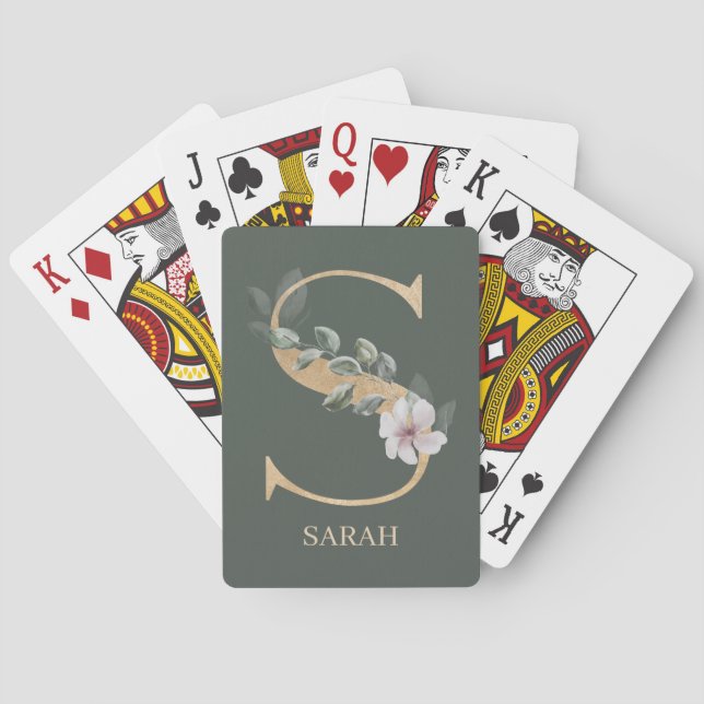 Jeu De Cartes S Monogramme Floral Cartes de jeu personnalisées (dos)
