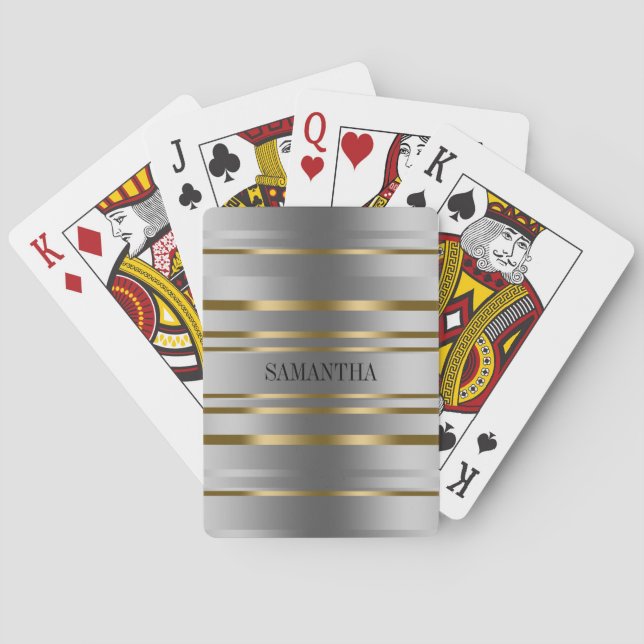 Jeu De Cartes Sac fourre-tout Motif Silver and Gold Stripes (dos)