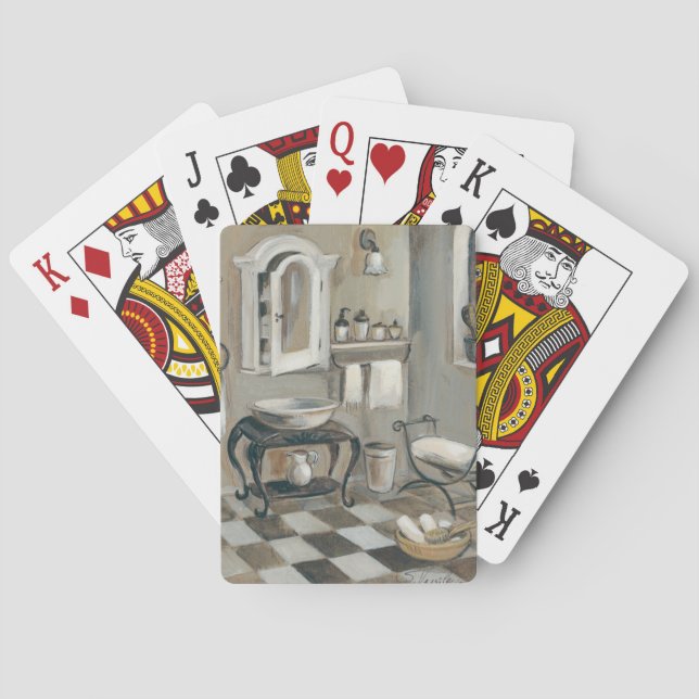 Jeu De Cartes Salle de bain française carrelée en noir et blanc (dos)