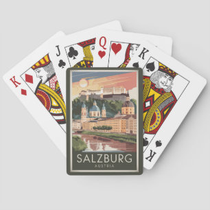 Jeu De Cartes Salzbourg Autriche Illustration Voyage Art Vintage